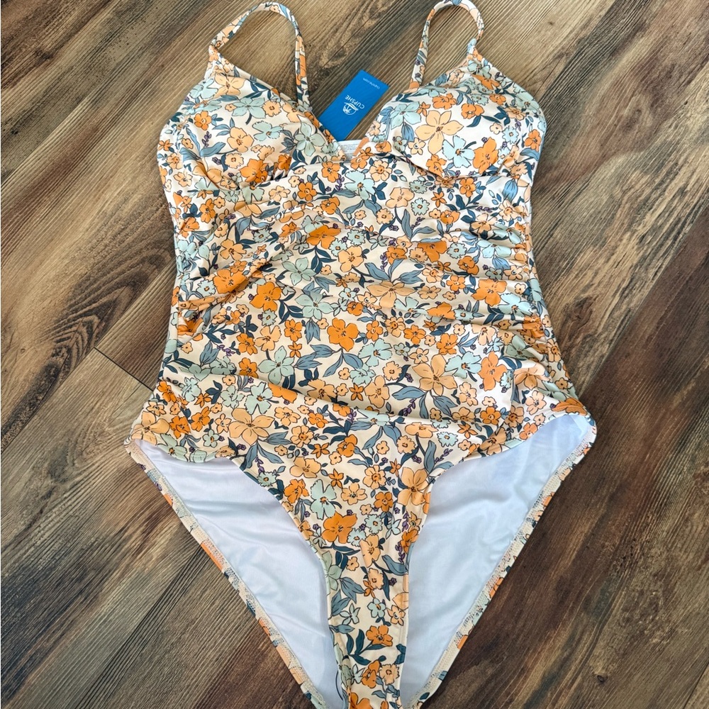 Cupshe Floral One Piece Swimsuit in Orange and Blue